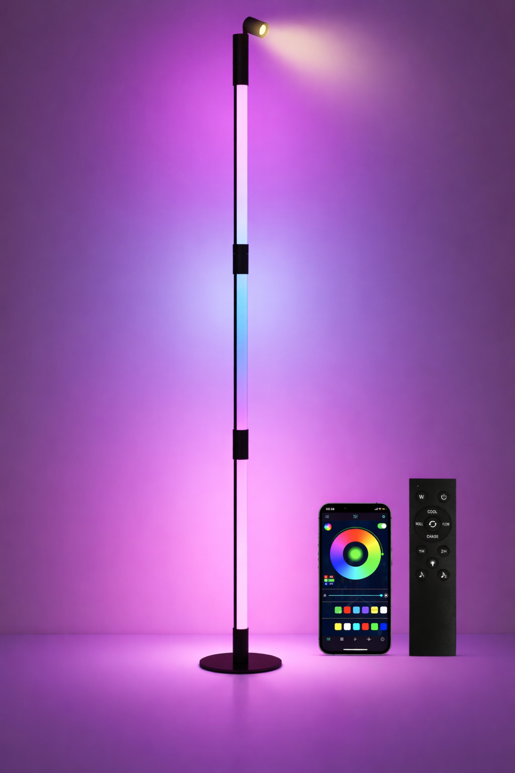 LED Floor Lamp with Reading Light, 360° RGB Corner Lamp with App & Remote Control for Living Room or Gaming Space