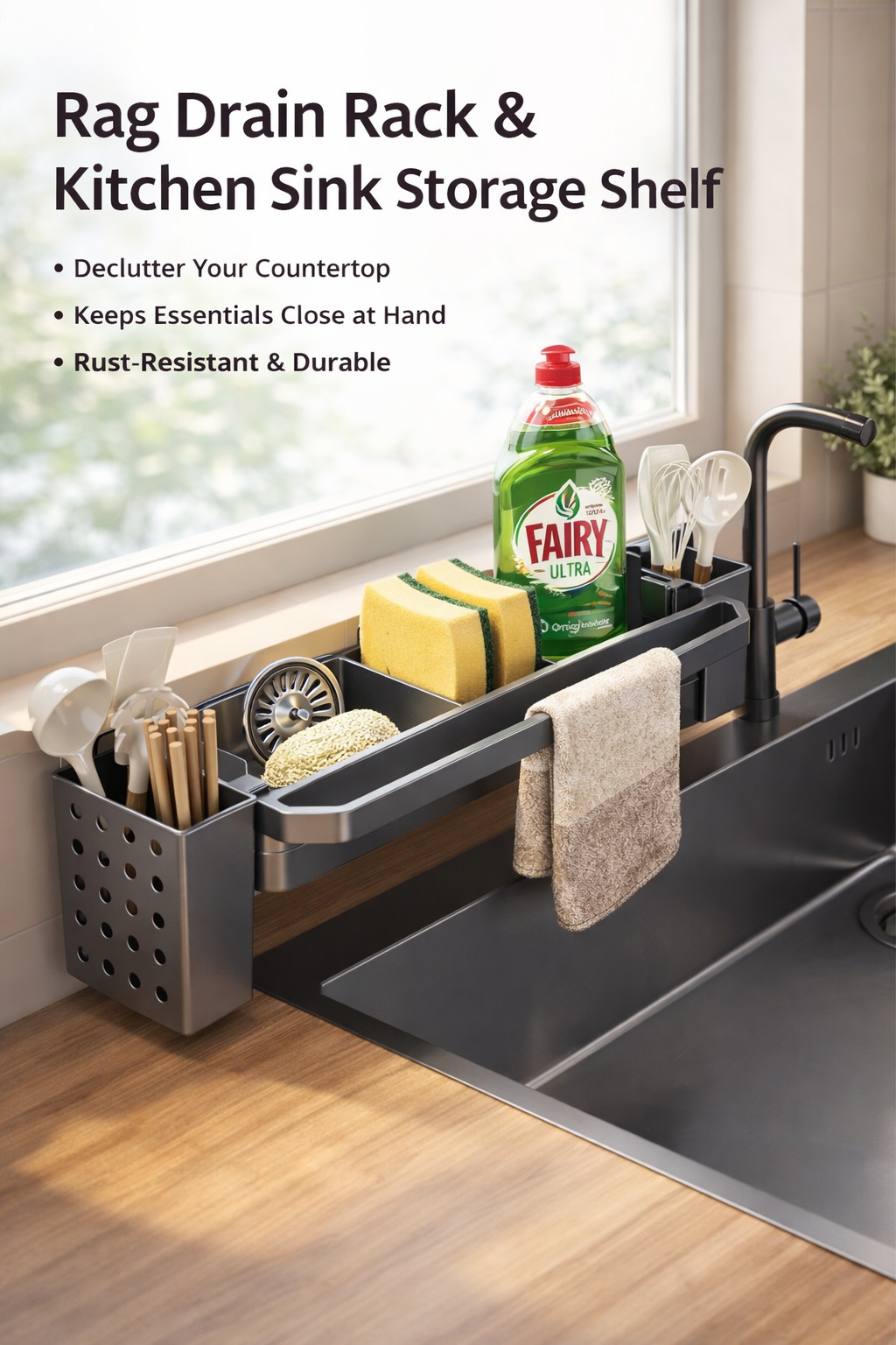 Rag Drain Rack & Kitchen Sink Storage Shelf