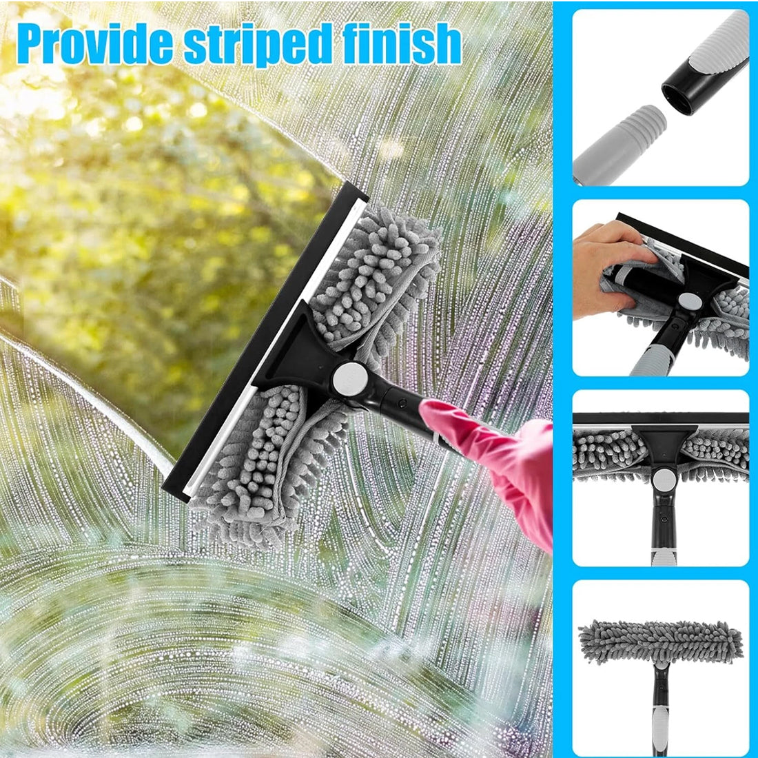 Telescopic Extendable Window Cleaner with 4.5m Reach, Glass Cleaning Squeegee Tool