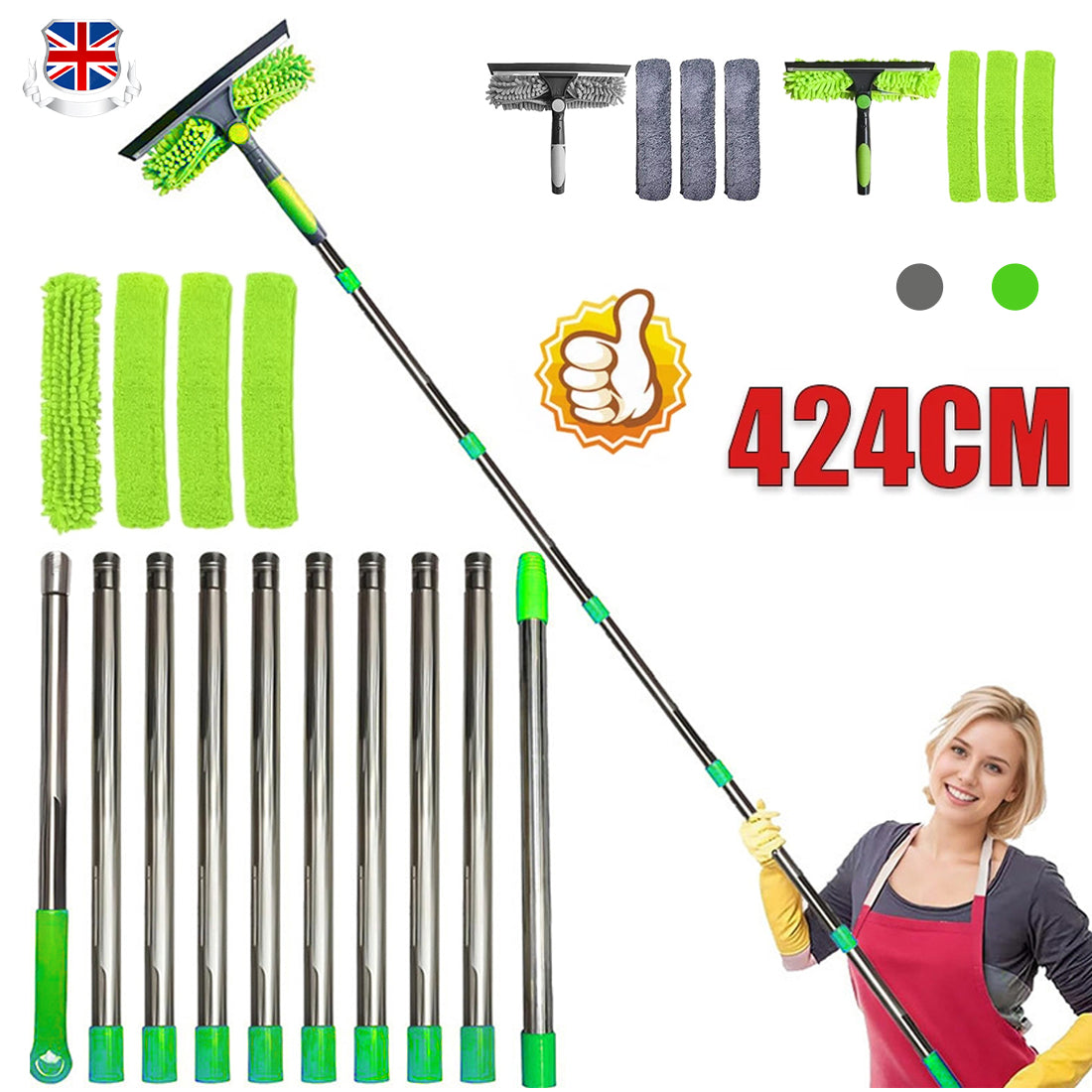 Telescopic Extendable Window Cleaner with 4.5m Reach, Glass Cleaning Squeegee Tool