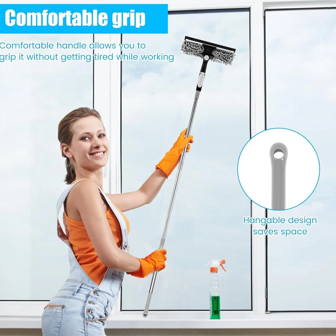 Telescopic Extendable Window Cleaner with 4.5m Reach, Glass Cleaning Squeegee Tool